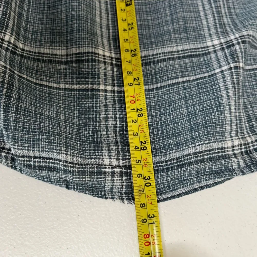 Weatherproof Vintage Linen Blend Blue Plaid Short Sleeve Button Front Men XL
